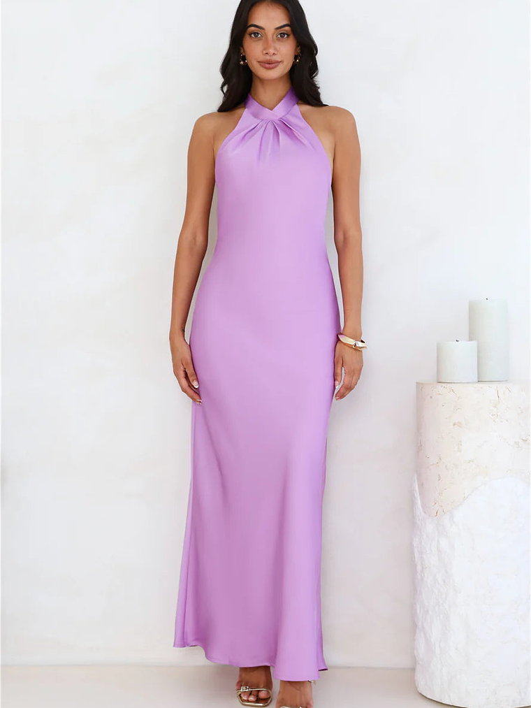 Delicate Dazzle Halter Satin Maxi Dress 3