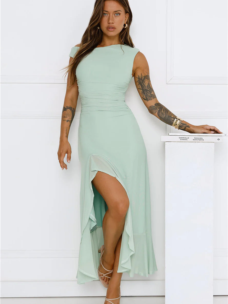 Effortless Girl Off Shoulder Mesh Midi Dress 20