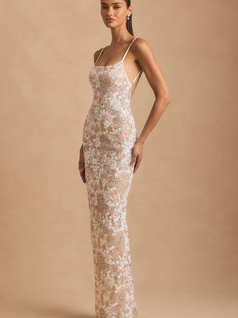Embellished Scoop-Neck Backless Maxi Dress in Ivory 6