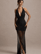 Diaz | Black Embellished Cowl-Neck Split Maxi Dress - thumbnail 1