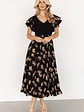 Estelle Smocked Midi Dress | Black + Tan Print - thumbnail 1