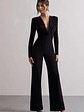 Elisha | Black Plunge-Neck Wide-Leg Jumpsuit - thumbnail 1