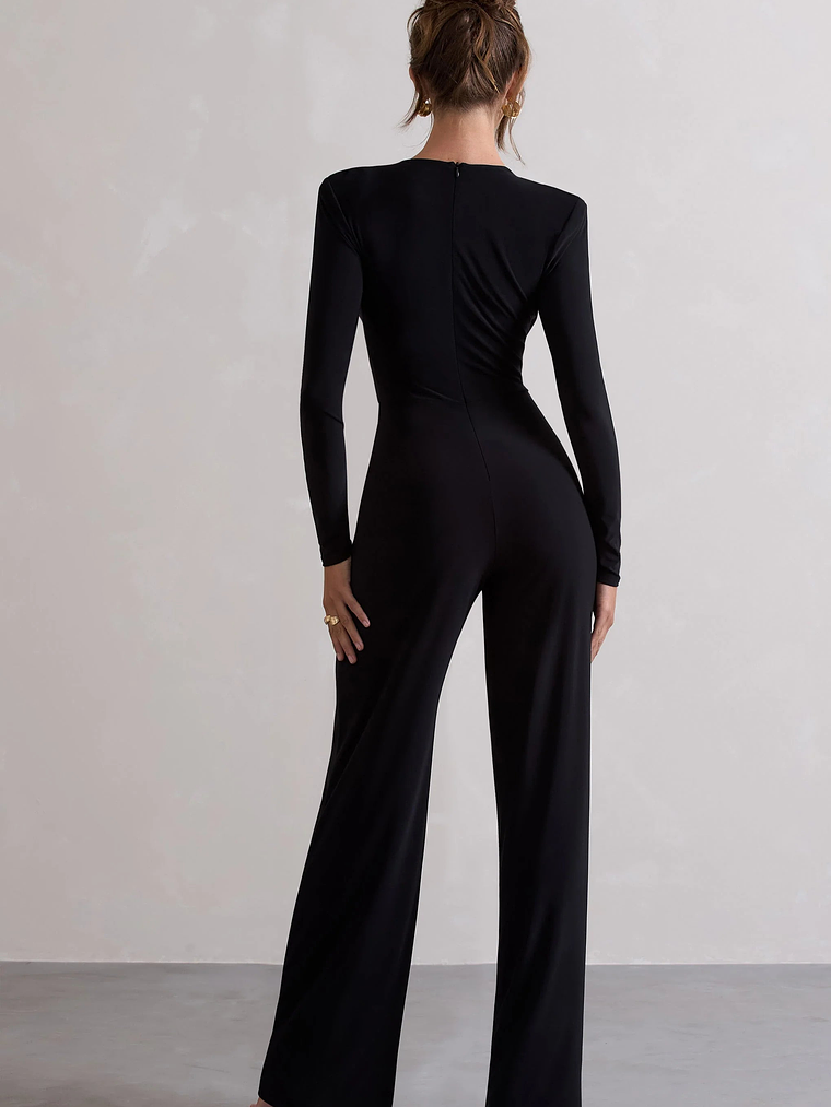 Elisha | Black Plunge-Neck Wide-Leg Jumpsuit 2