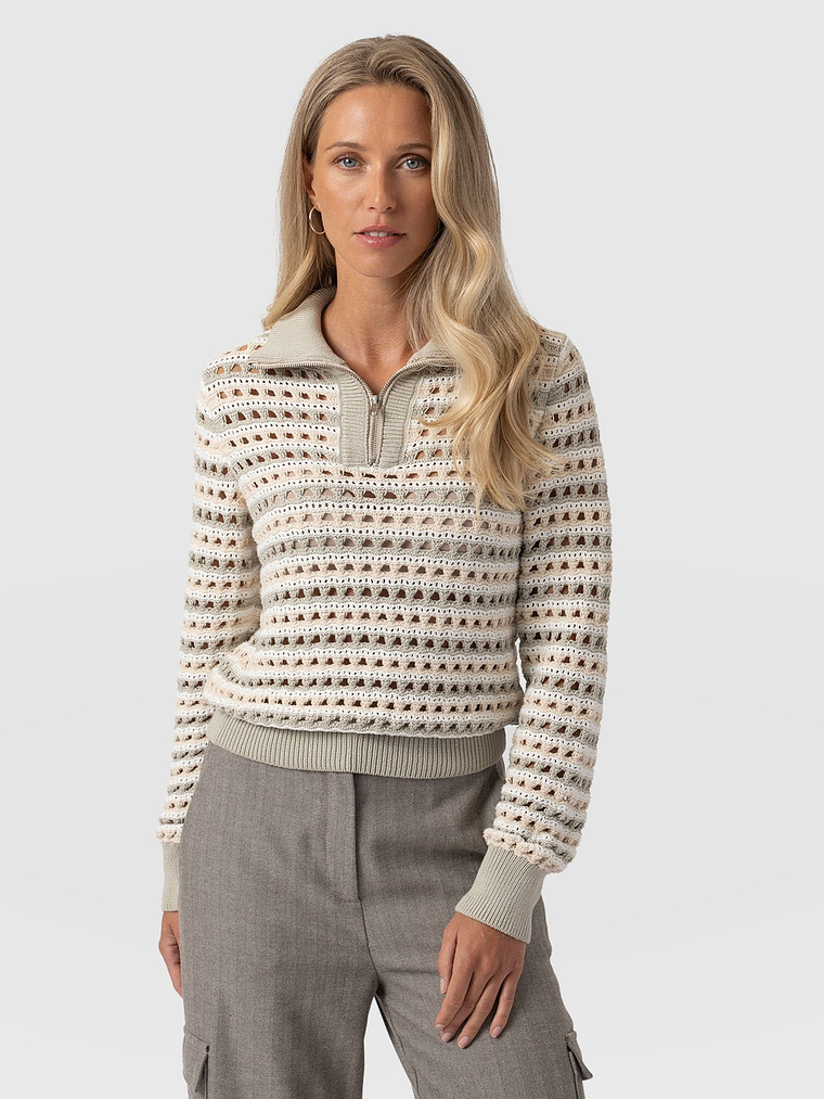 Ester Quarter Zip Knit - Beige 1