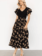 Estelle Smocked Midi Dress | Black + Tan Print - thumbnail 6