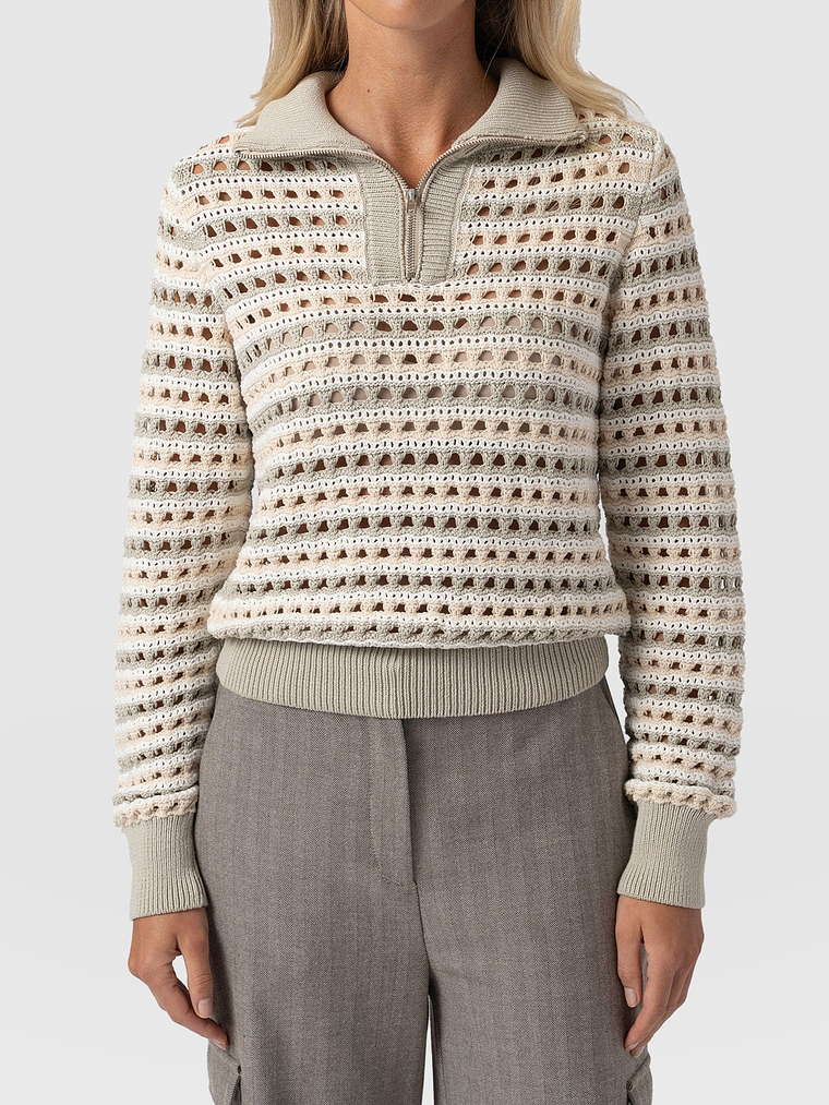 Ester Quarter Zip Knit - Beige 3