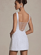 Embellished Structured A-Line Mini Dress in White - thumbnail 3