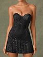 Embellished Sweetheart-Neck A-Line Mini Dress in Black - thumbnail 2