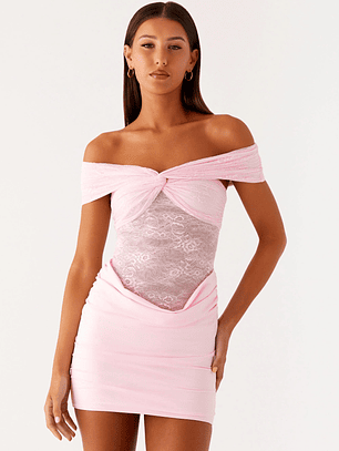 Either Way Off Shoulder Mini Dress - Baby Pink