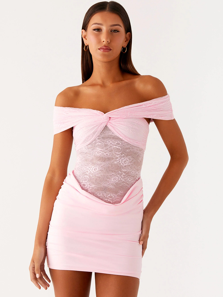 Either Way Off Shoulder Mini Dress - Baby Pink 1