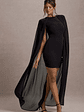 Elysium | Black Bodycon Mini Dress With Chiffon Cape - thumbnail 1