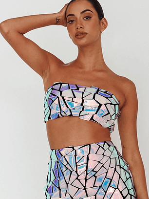 El Camino Mosaic Bandeau Crop Top Silver