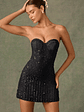 Embellished Sweetheart-Neck A-Line Mini Dress in Black - thumbnail 8