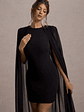 Elysium | Black Bodycon Mini Dress With Chiffon Cape - thumbnail 3