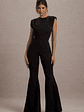 Elyna | Black High-Neck Draped Flared-Leg Jumpsuit - thumbnail 9