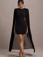 Elysium | Black Bodycon Mini Dress With Chiffon Cape - thumbnail 4