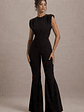 Elyna | Black High-Neck Draped Flared-Leg Jumpsuit - thumbnail 12