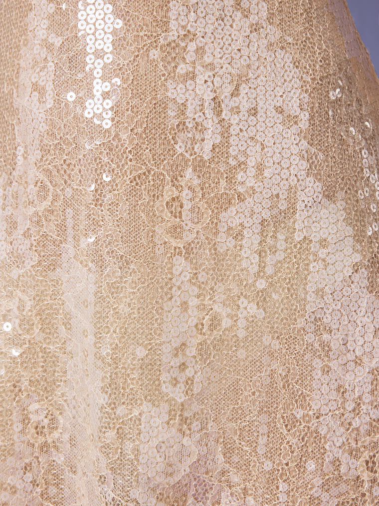 Embellished V-neck Lace Mini Dress in Pale Peach 4