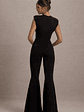 Elyna | Black High-Neck Draped Flared-Leg Jumpsuit - thumbnail 13