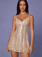 Embellished V-neck Lace Mini Dress in Pale Peach - thumbnail 6