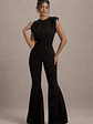 Elyna | Black High-Neck Draped Flared-Leg Jumpsuit - thumbnail 16