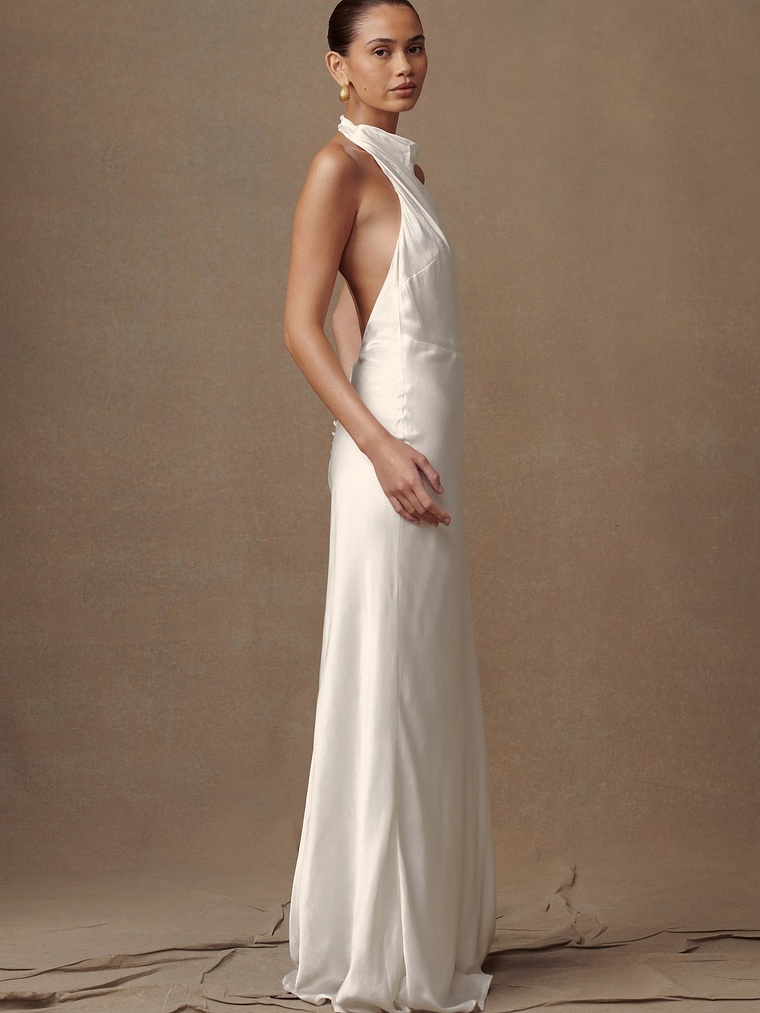 Esther Iridescent Satin Cowl Maxi Dress - Ivory 3