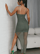 Good Vibes V-Bust Sheer Split Midi Dress Olive - thumbnail 2