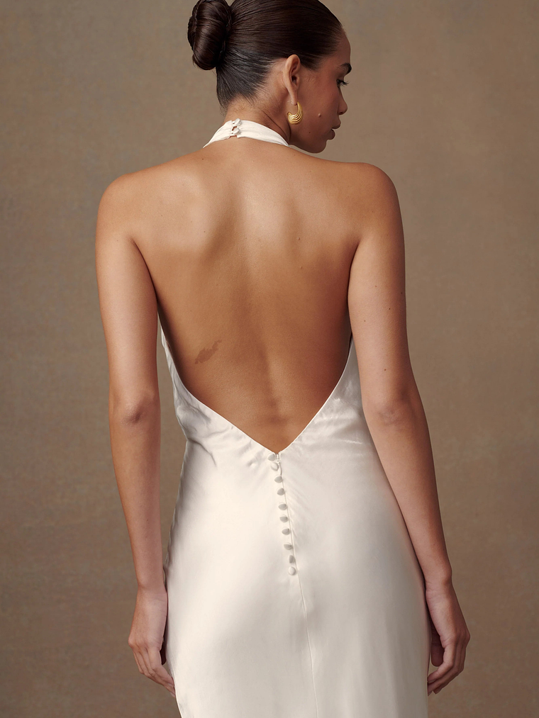 Esther Iridescent Satin Cowl Maxi Dress - Ivory 6