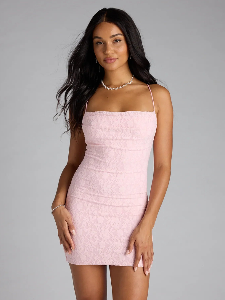 Get A Pic Lace-Up Lace Mini Dress 1