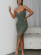 Good Vibes V-Bust Sheer Split Midi Dress Olive - thumbnail 3
