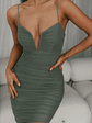 Good Vibes V-Bust Sheer Split Midi Dress Olive - thumbnail 4