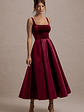 Francisca | Berry Velvet Strappy Volume-Hem Midi Dress - thumbnail 1