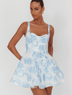 Get My Attention Off-Shoulder Mini Dress Floral Blue