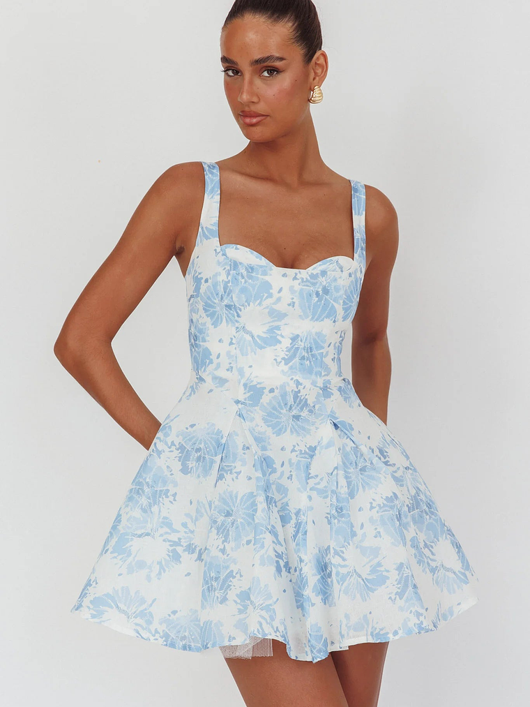 Get My Attention Off-Shoulder Mini Dress Floral Blue 1