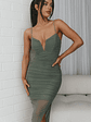 Good Vibes V-Bust Sheer Split Midi Dress Olive - thumbnail 5