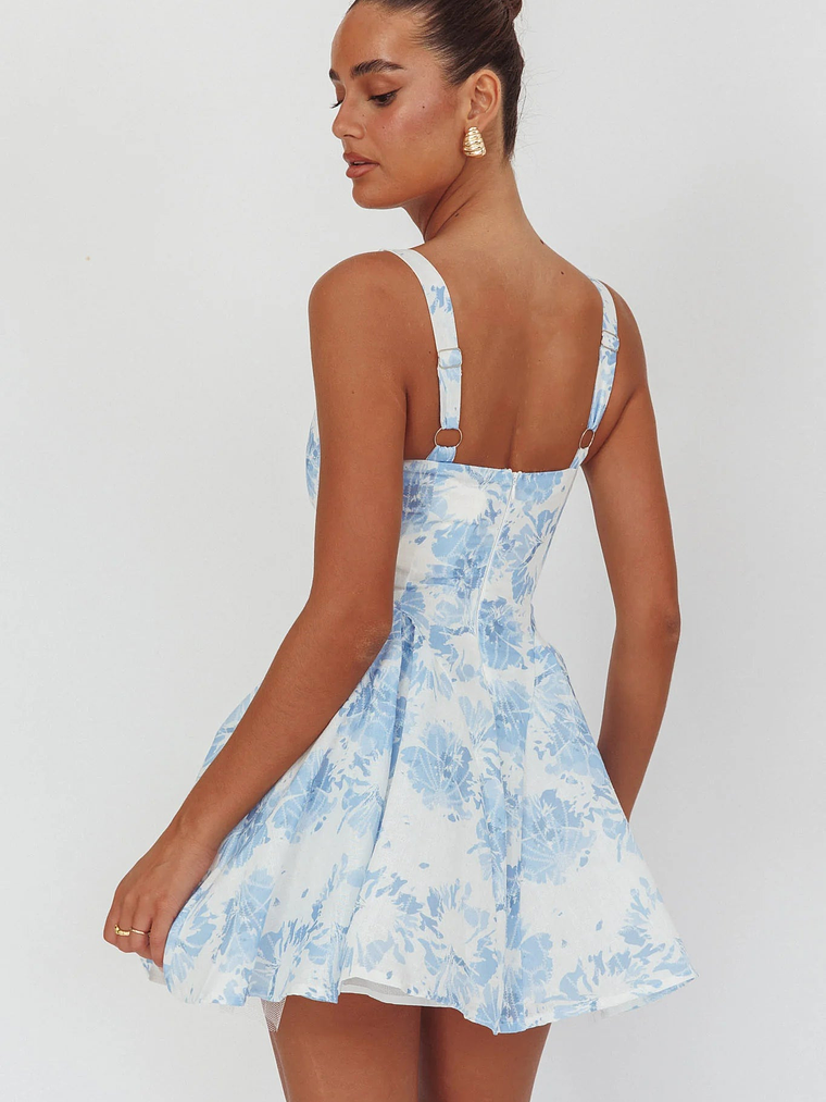Get My Attention Off-Shoulder Mini Dress Floral Blue 2