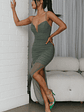 Good Vibes V-Bust Sheer Split Midi Dress Olive - thumbnail 6