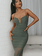Good Vibes V-Bust Sheer Split Midi Dress Olive - thumbnail 7
