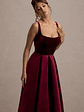 Francisca | Berry Velvet Strappy Volume-Hem Midi Dress - thumbnail 3