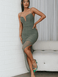 Good Vibes V-Bust Sheer Split Midi Dress Olive - thumbnail 8