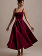 Francisca | Berry Velvet Strappy Volume-Hem Midi Dress - thumbnail 4