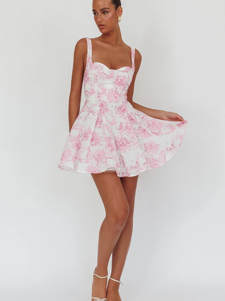 Get My Attention Off-Shoulder Mini Dress Floral Pink 4