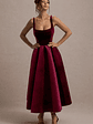 Francisca | Berry Velvet Strappy Volume-Hem Midi Dress - thumbnail 5