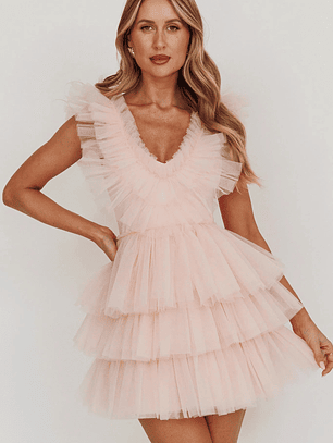 Froufrou Layered Tulle Mini Dress Blush