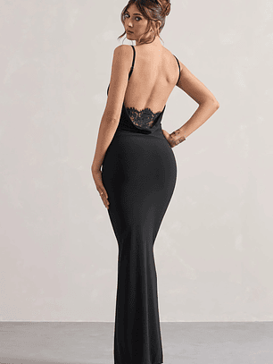 Francoise | Black Cowl Neck Backless Maxi Dress With Lace Insert