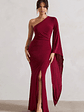 Giada | Berry Ruched One Shoulder Cape Sleeve Maxi Dress - thumbnail 1