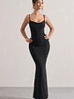 Francoise | Black Cowl Neck Backless Maxi Dress With Lace Insert - thumbnail 2