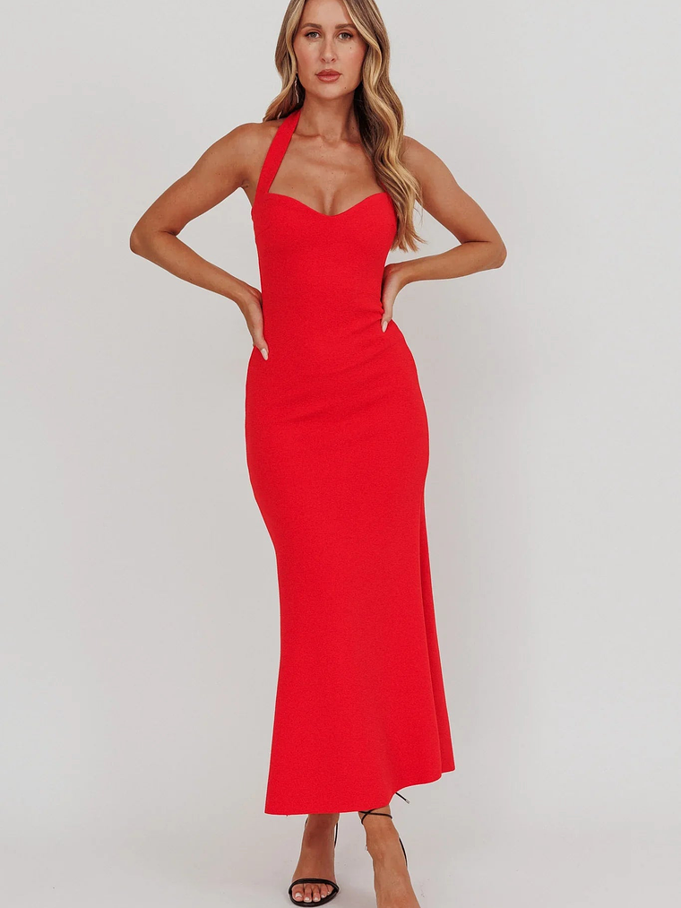 Fire Of Stars Halterneck Maxi Dress Red 4