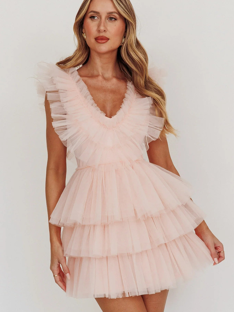 Froufrou Layered Tulle Mini Dress Blush 5