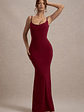 Francoise | Berry Cowl Neck Backless Maxi Dress With Lace Insert - thumbnail 6